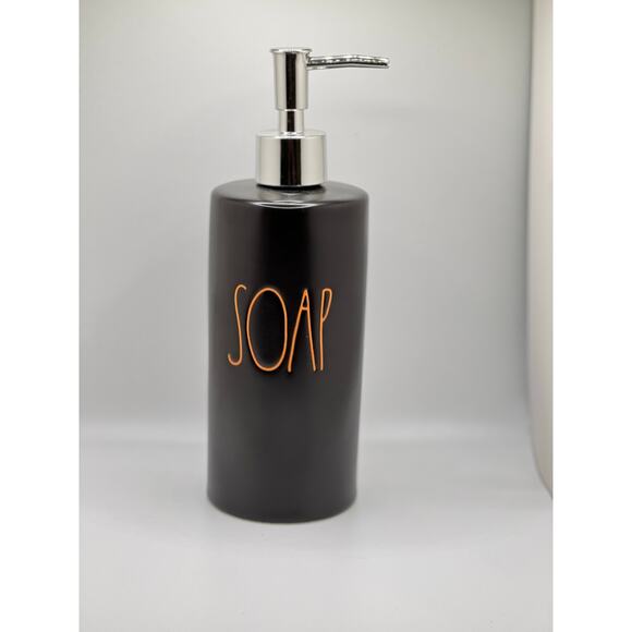 Rae Dunn Ceramic Soap Dispenser Black with Orange Writing- perfect halloween - Picture 1 of 1
